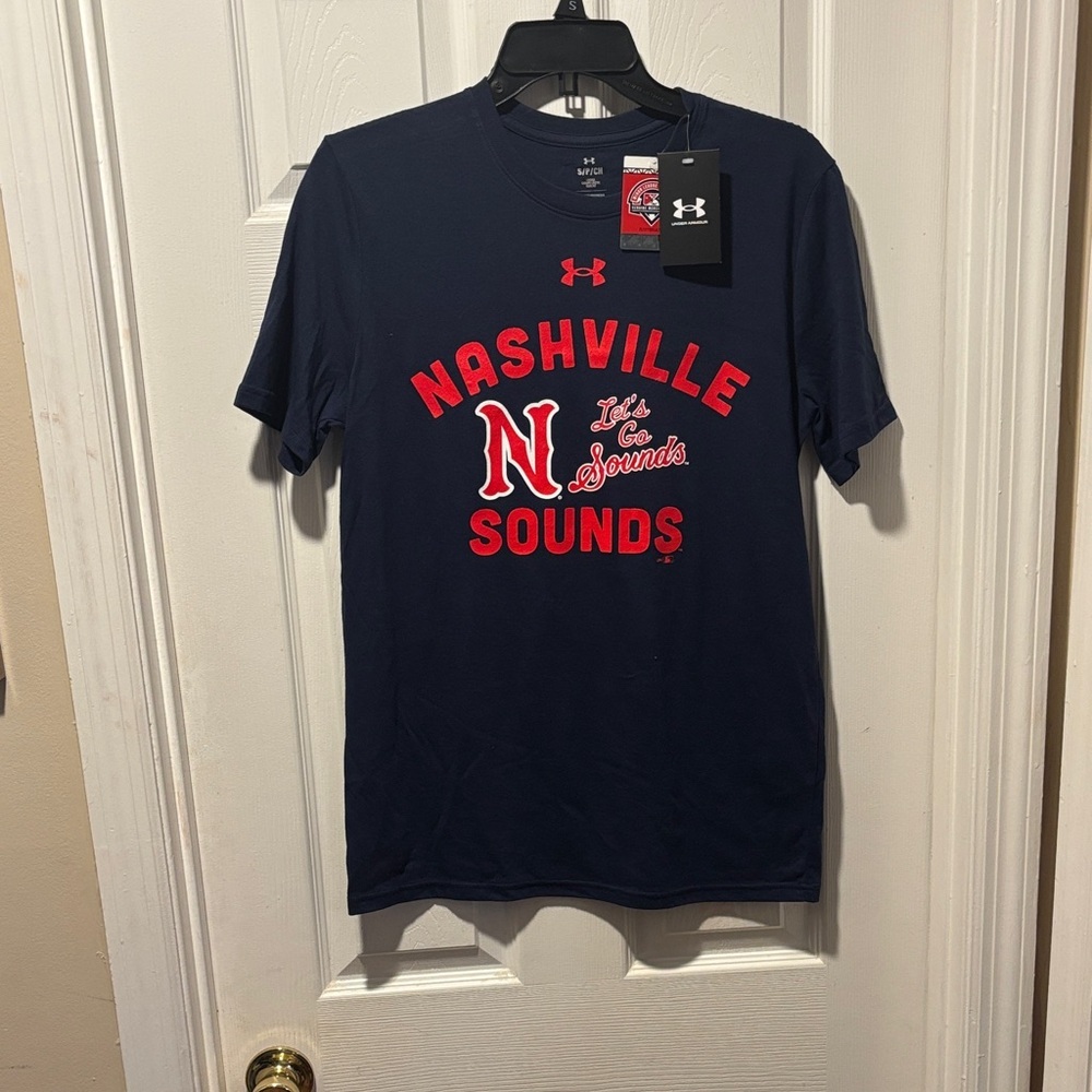 Under Armour Navy Nashville Sounds Graphic Tee with Red Lettering